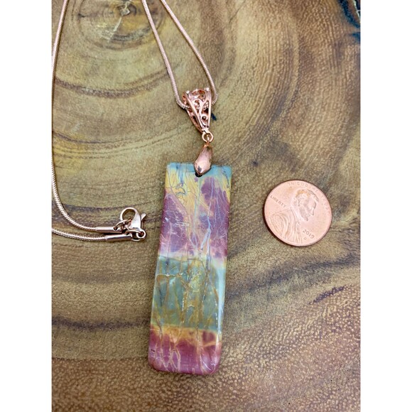 Picasso Jasper Pendant: Rose Gold Necklace, Natural Stone - Picture 5 of 5